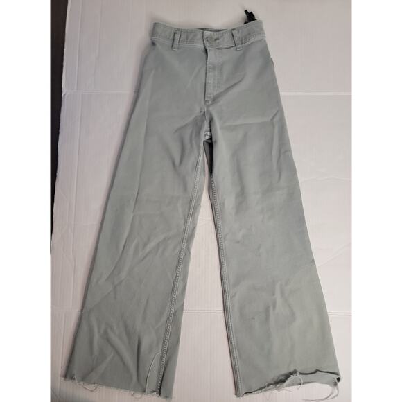 Zara The Marine Straight Jeans Womens Size 4 Green High Waist Wide Leg Raw Hem - Picture 2 of 9